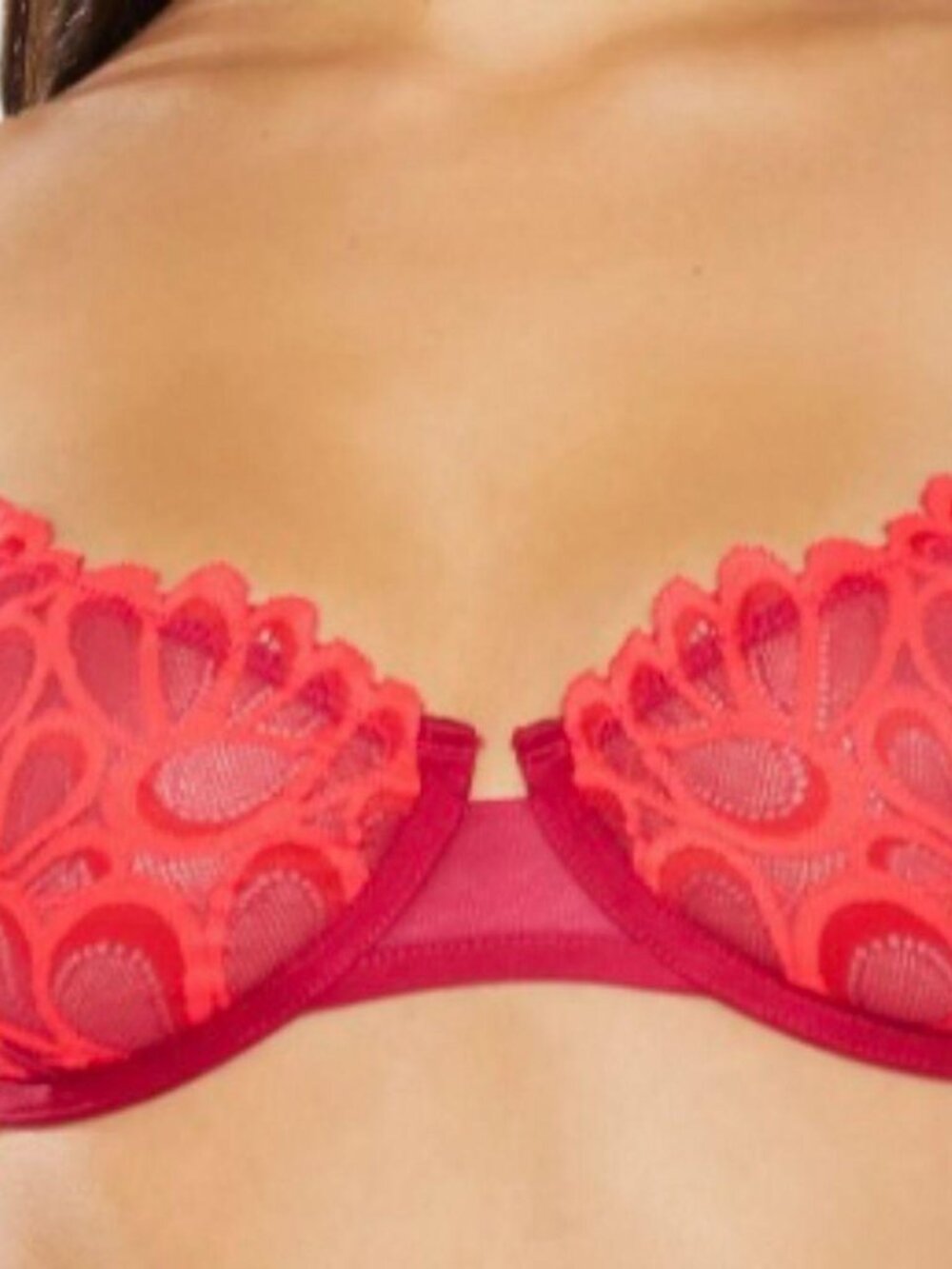 Savage X Fenty “Not Sorry” lace balconette bra in Goji Berry Red - 32DD, NWT